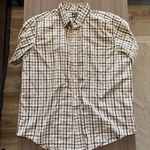 George Men's Short-Sleeve Plaid Button-Down Shirt - Beige and Brown